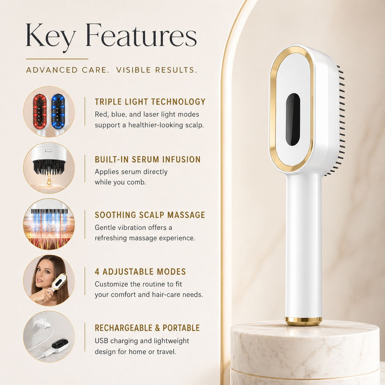 Key features of the 3-in-1 scalp massage comb
